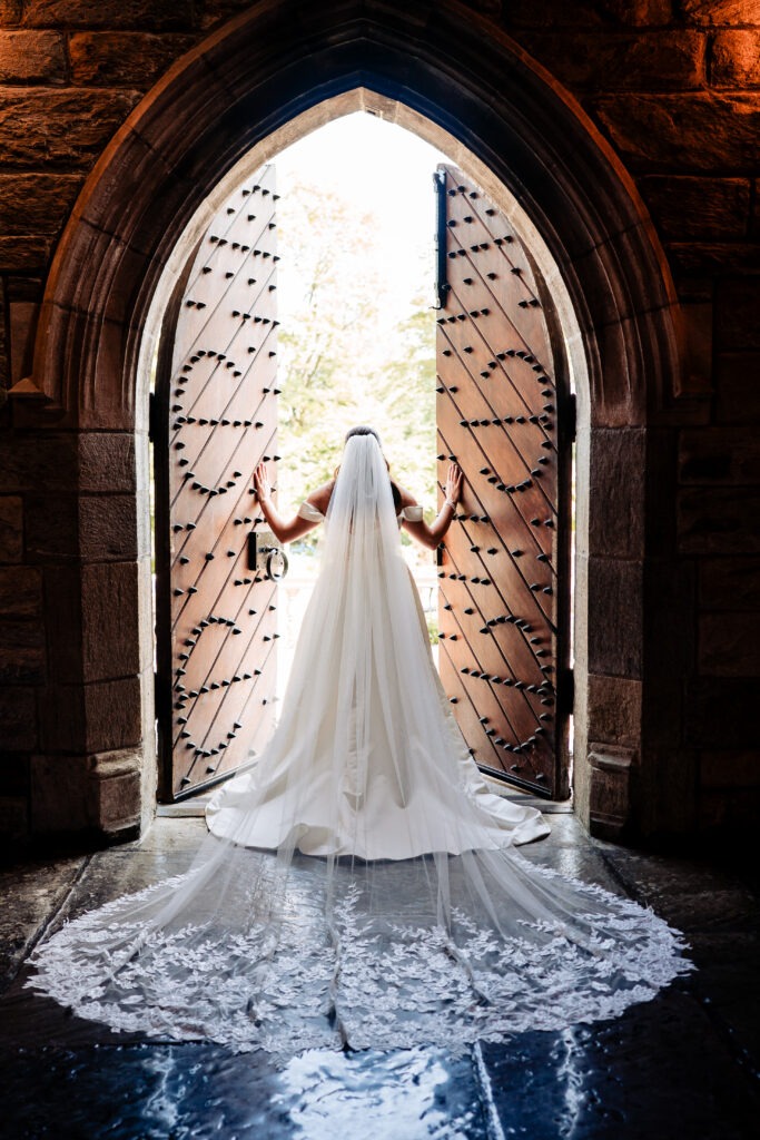 Merion Tribute House - Where your story begins - doors opening with bride