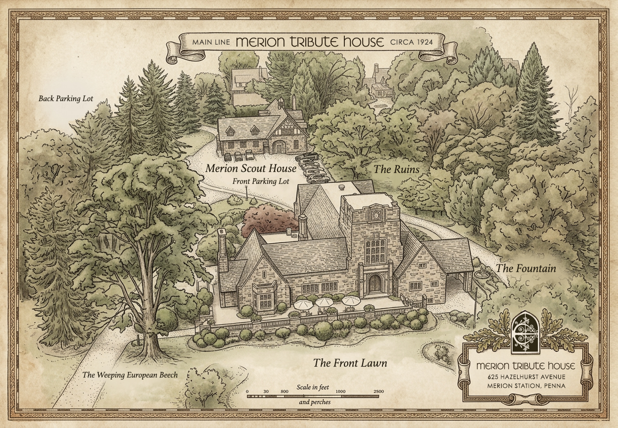 Merion Tribute House Map of the grounds on the Main Line outside of Philadelphia